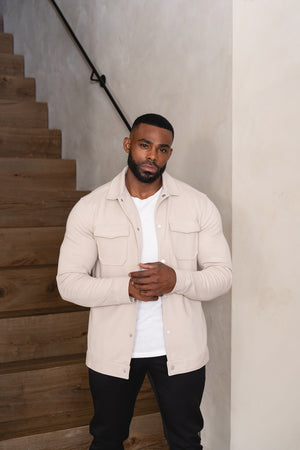 Twill Jersey Shacket in Stone - TAILORED ATHLETE - USA