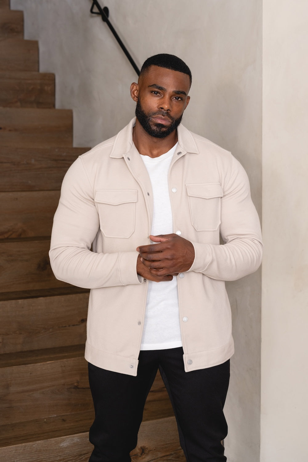 Twill Jersey Shacket in Stone - TAILORED ATHLETE - USA