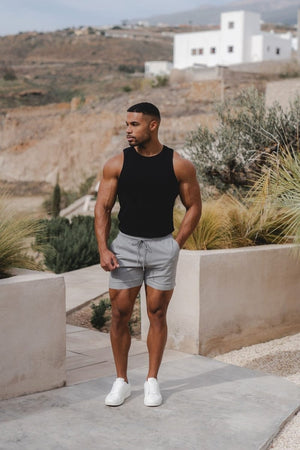 Athletic Fit Stretch Drawstring Chino Short 5” in Pale Grey - TAILORED ATHLETE - USA