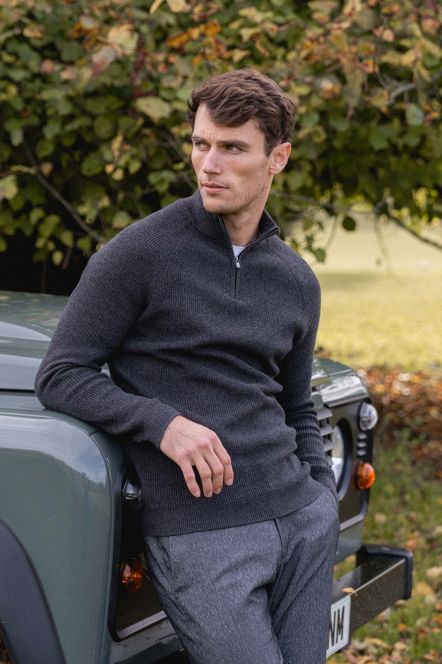 Fisherman Textured Half Zip Neck in Twisted Dark Grey - TAILORED ATHLETE - USA