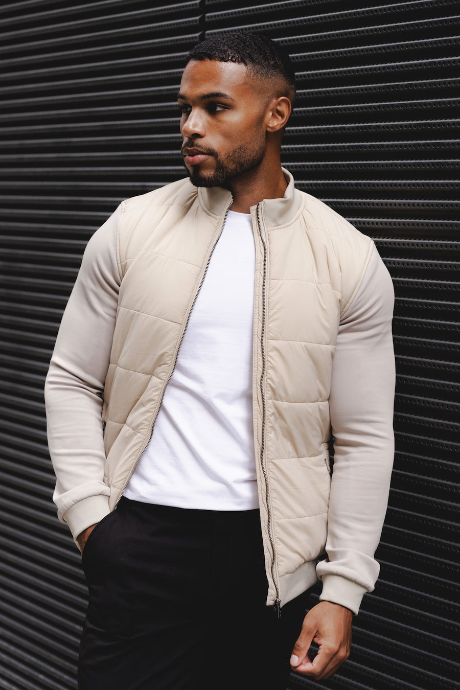 Quilted Hybrid Jacket in Stone - TAILORED ATHLETE - USA