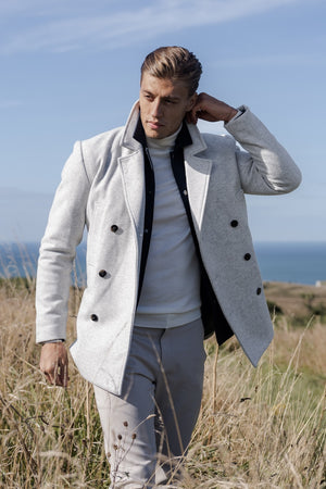 Double Breasted Peacoat in Pale Grey - TAILORED ATHLETE - USA