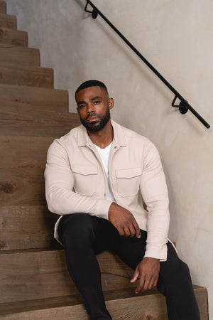 Twill Jersey Shacket in Stone - TAILORED ATHLETE - USA