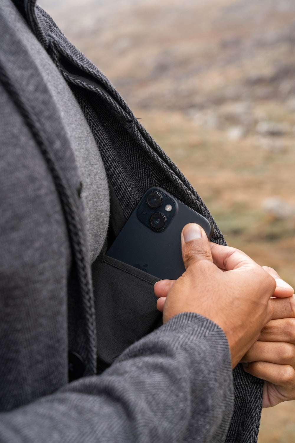 Herringbone Funnel Neck Overcoat in Charcoal - TAILORED ATHLETE - USA