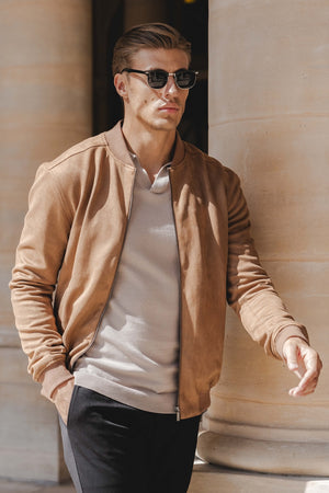 Suede Look Bomber Jacket in Chestnut - TAILORED ATHLETE - USA