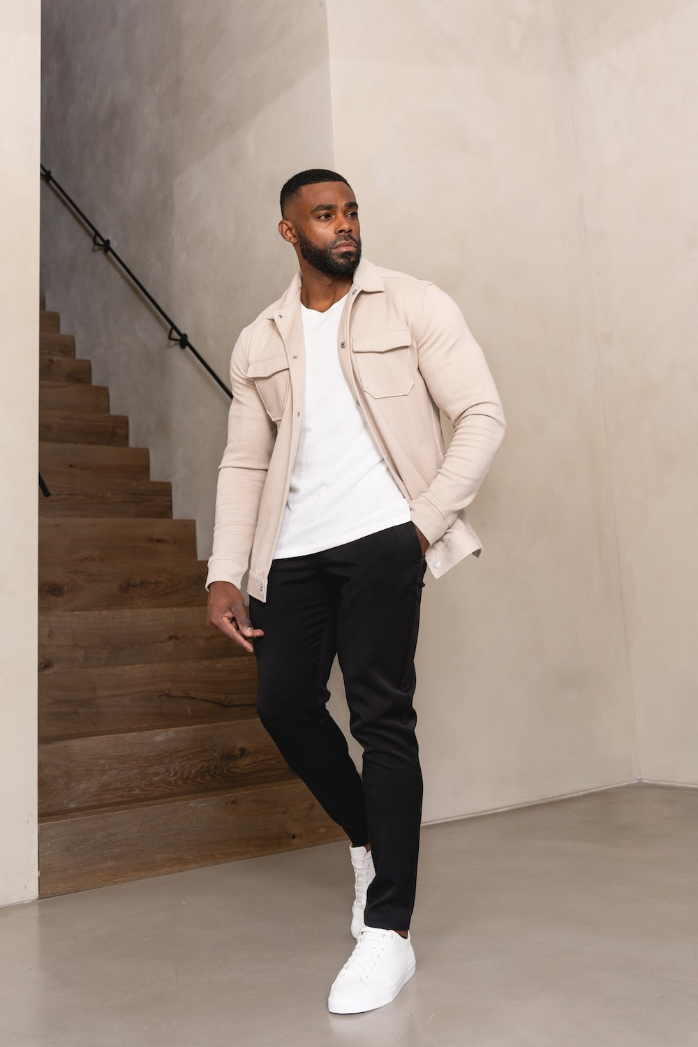 Twill Jersey Shacket in Stone - TAILORED ATHLETE - USA