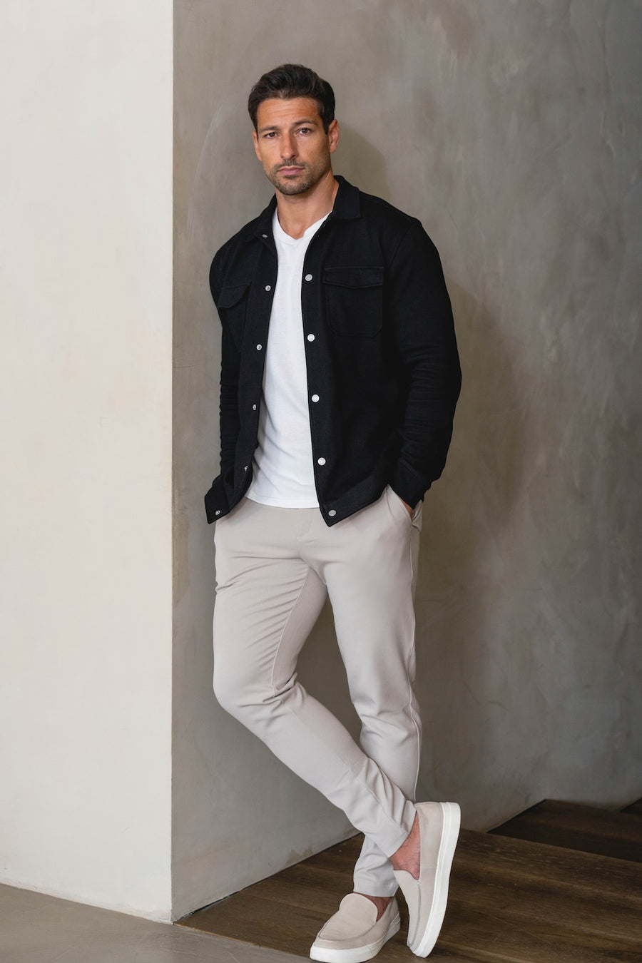 Twill Jersey Shacket in Black - TAILORED ATHLETE - USA