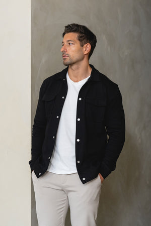 Twill Jersey Shacket in Black - TAILORED ATHLETE - USA