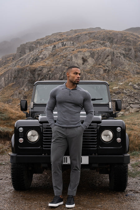 Extra Fine Merino Wool Polo Shirt in Charcoal Marl - TAILORED ATHLETE - USA
