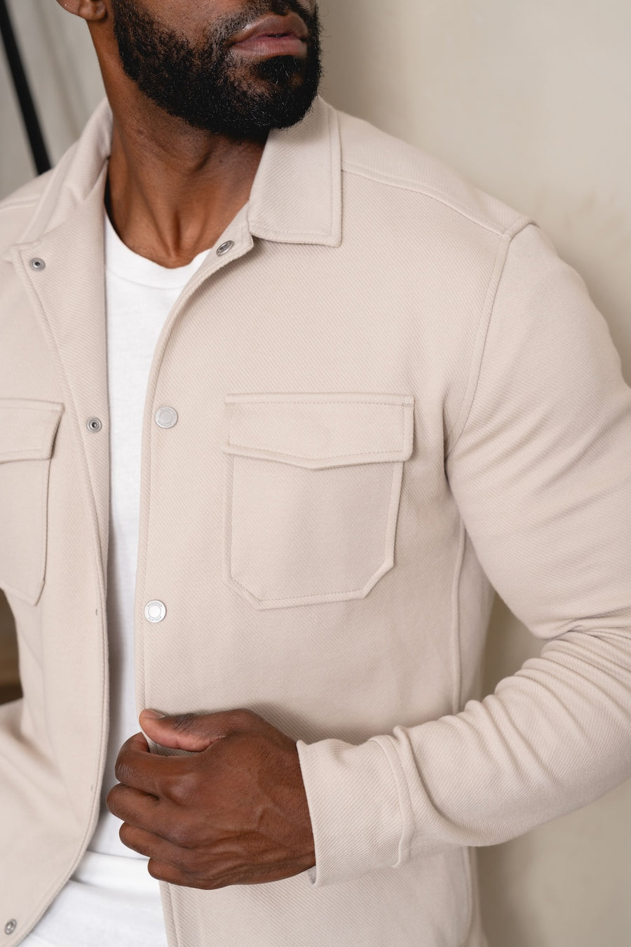 Twill Jersey Shacket in Stone - TAILORED ATHLETE - USA