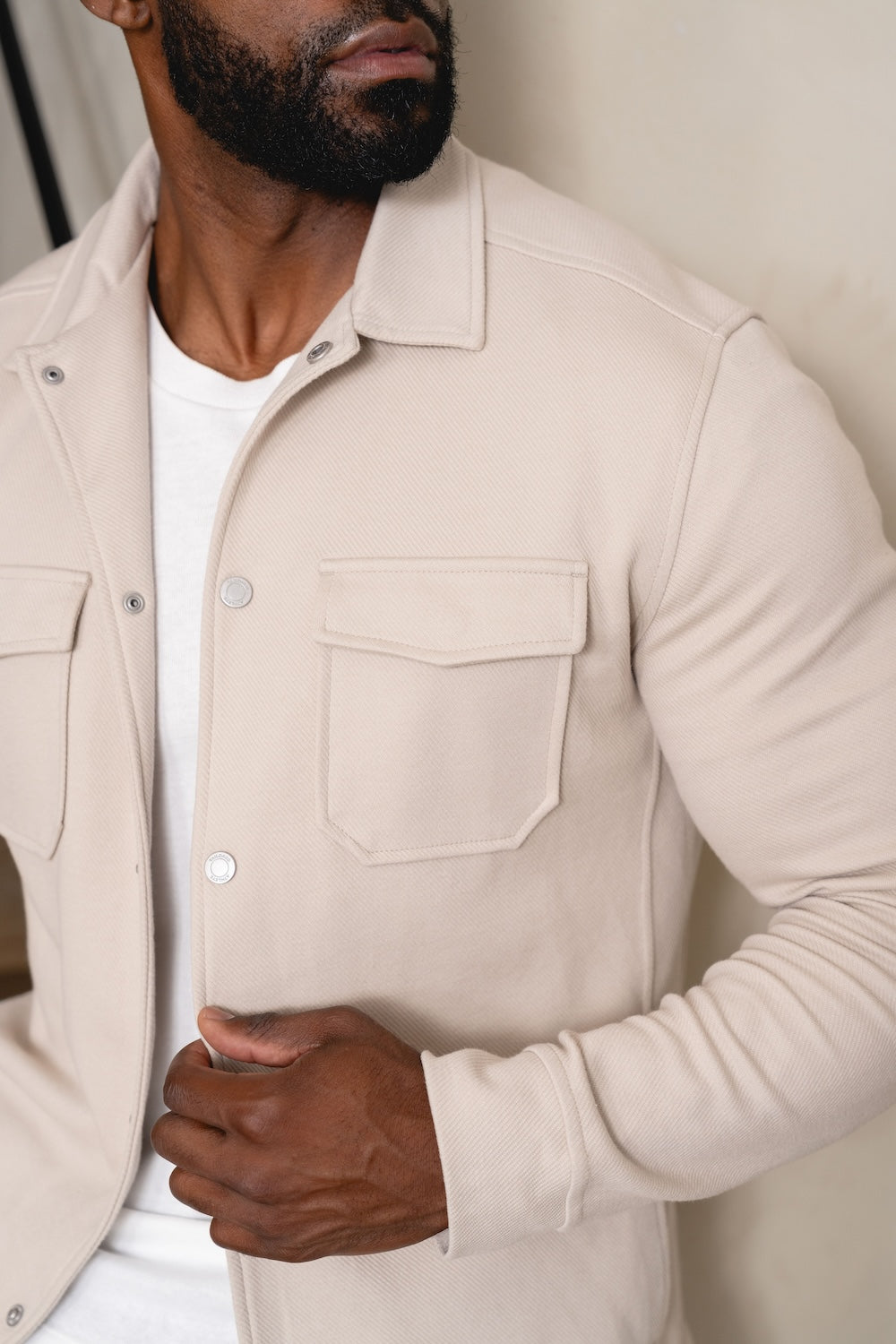 Twill Jersey Shacket in Stone - TAILORED ATHLETE - USA