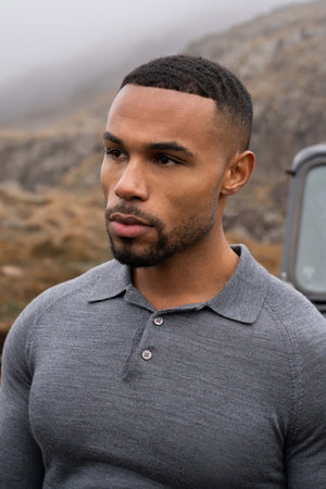 Extra Fine Merino Wool Polo Shirt in Charcoal Marl - TAILORED ATHLETE - USA