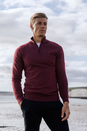 Half Zip Neck in Burgundy - TAILORED ATHLETE - USA