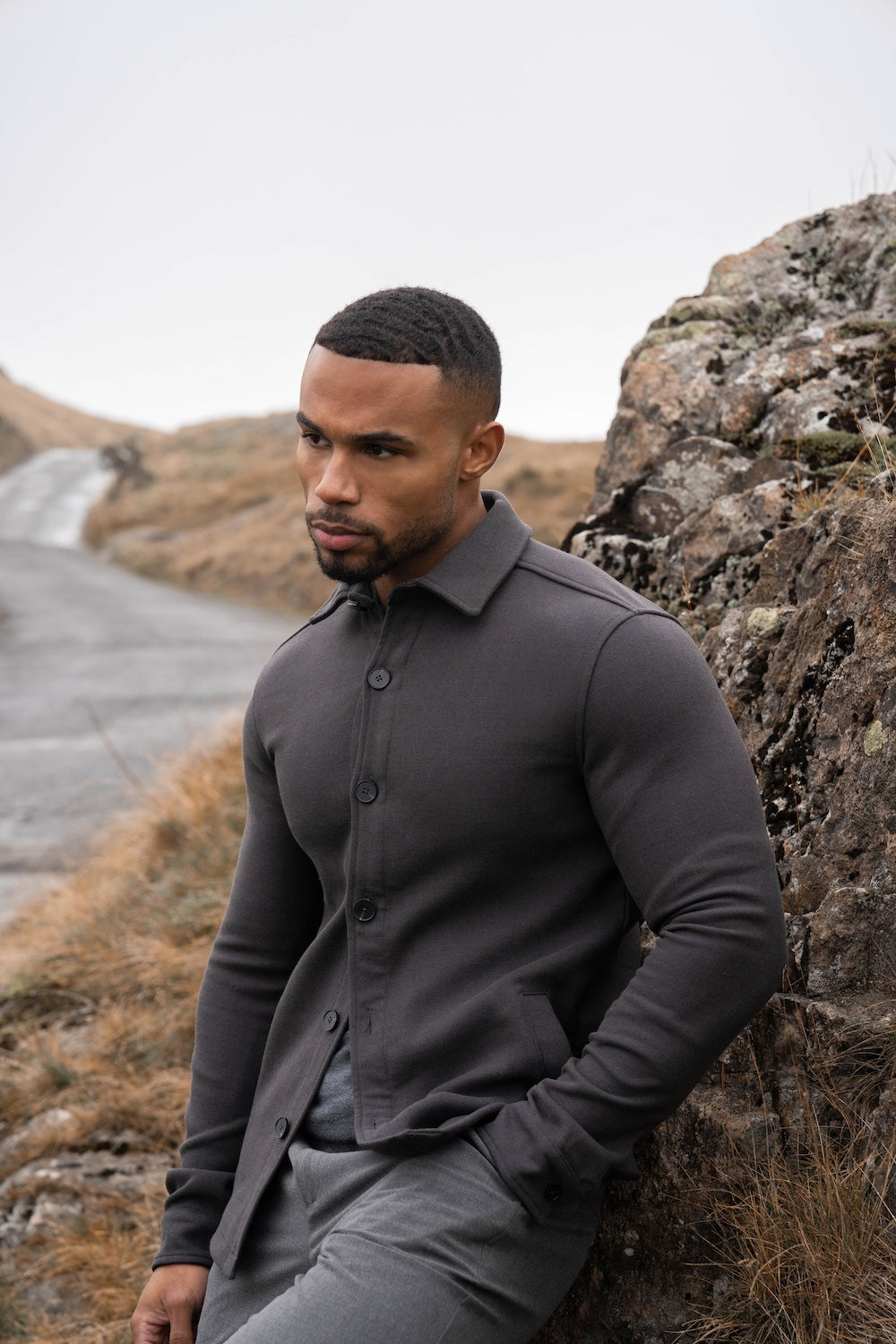 Melange Woven Shacket in Dark Charcoal - TAILORED ATHLETE - USA