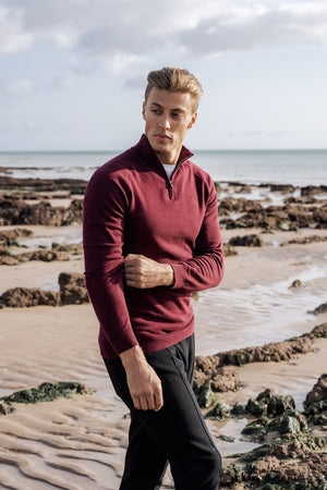 Half Zip Neck in Burgundy - TAILORED ATHLETE - USA