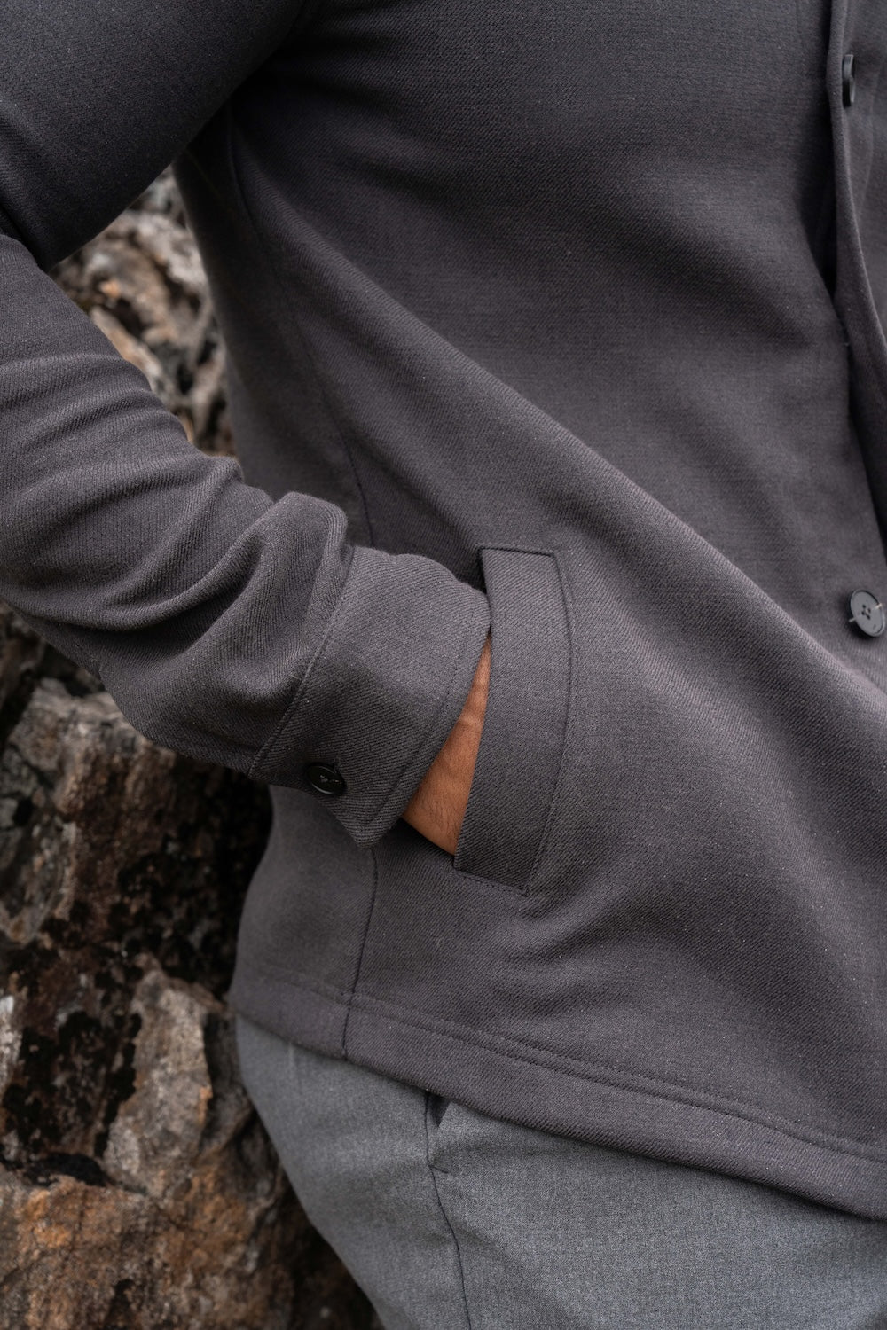 Melange Woven Shacket in Dark Charcoal - TAILORED ATHLETE - USA