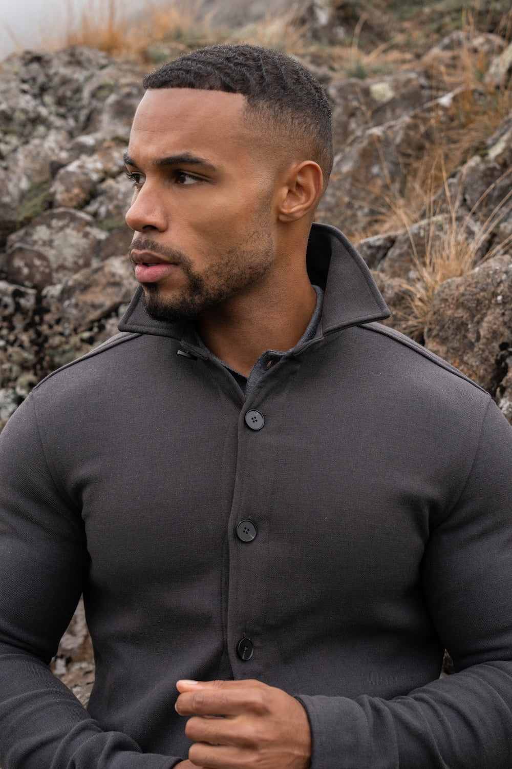 Melange Woven Shacket in Dark Charcoal - TAILORED ATHLETE - USA
