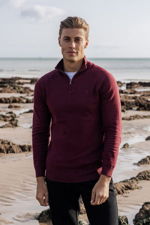 Half Zip Neck in Burgundy - TAILORED ATHLETE - USA