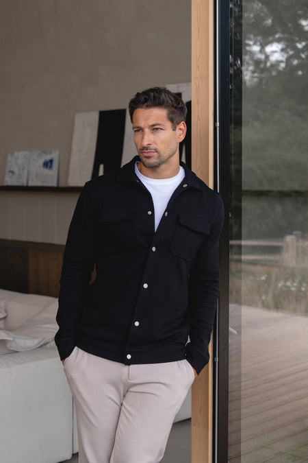 Twill Jersey Shacket in Black
