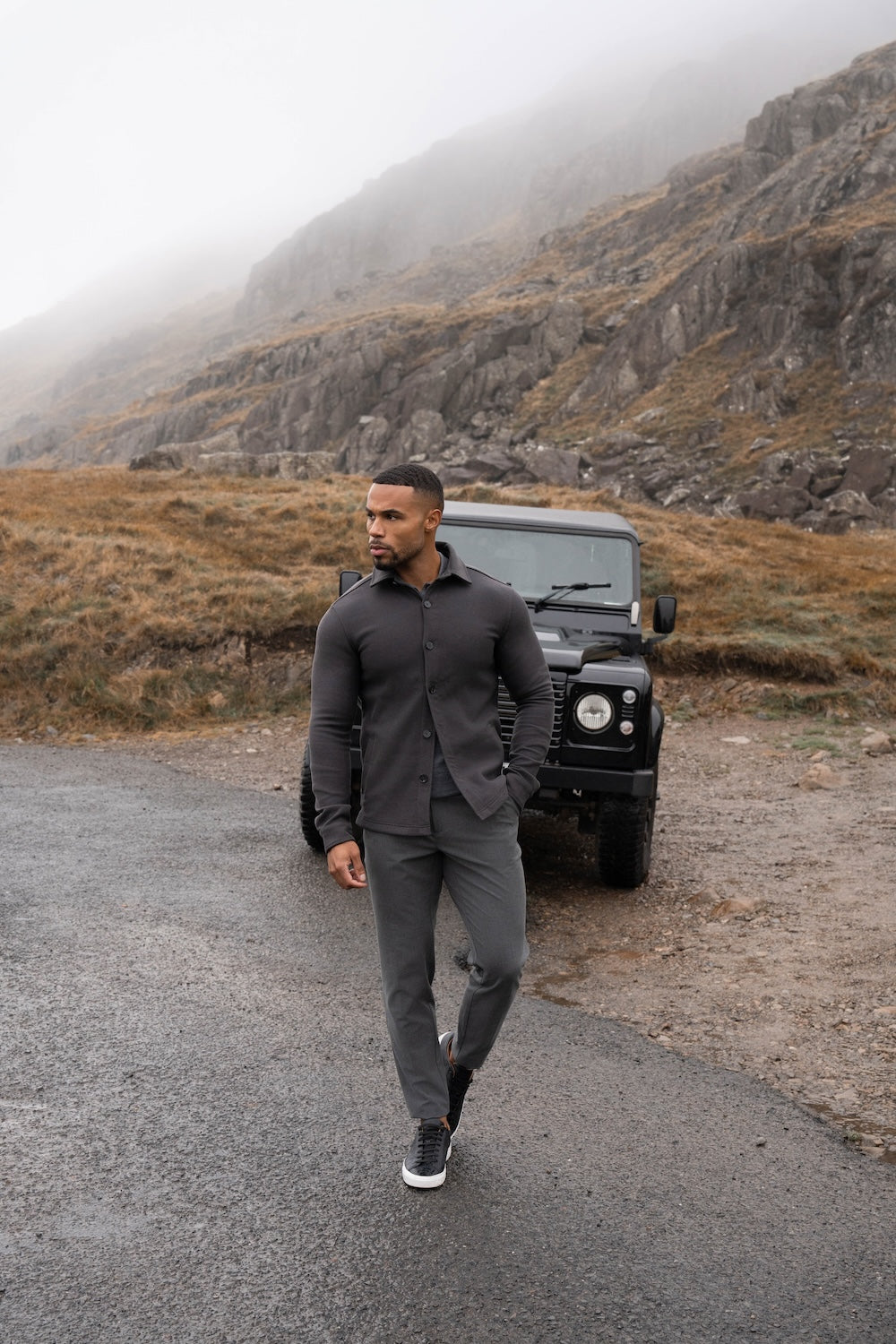 Melange Woven Shacket in Dark Charcoal - TAILORED ATHLETE - USA