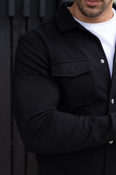 Twill Jersey Shacket in Black