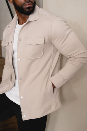 Twill Jersey Shacket in Stone - TAILORED ATHLETE - USA