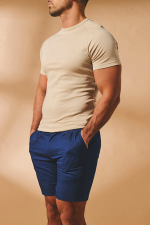 Smart Pleated Cotton Side Adjust Shorts in Navy - TAILORED ATHLETE - USA