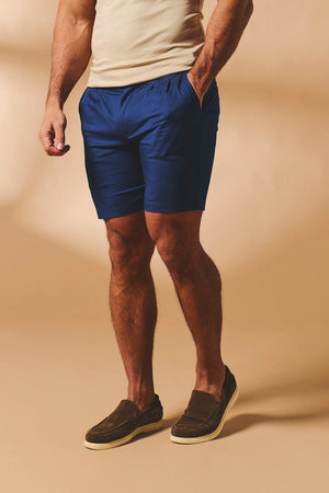 Smart Pleated Cotton Side Adjust Shorts in Navy - TAILORED ATHLETE - USA