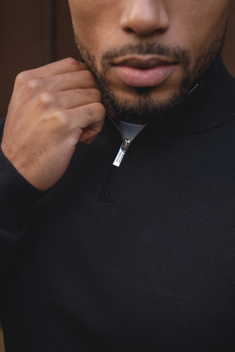 Pure Cotton Knitted Half Zip Neck Sweater in Black - TAILORED ATHLETE - USA