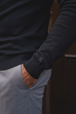 Pure Cotton Knitted Half Zip Neck Sweater in Black - TAILORED ATHLETE - USA