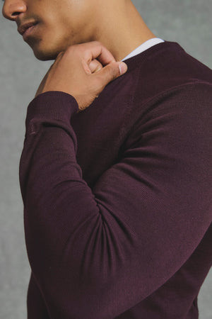Pure Cotton Knitted Crew Neck Sweater in Dark Bordeaux - TAILORED ATHLETE - USA