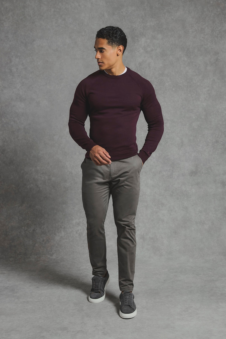 Pure Cotton Knitted Crew Neck Sweater in Dark Bordeaux - TAILORED ATHLETE - USA