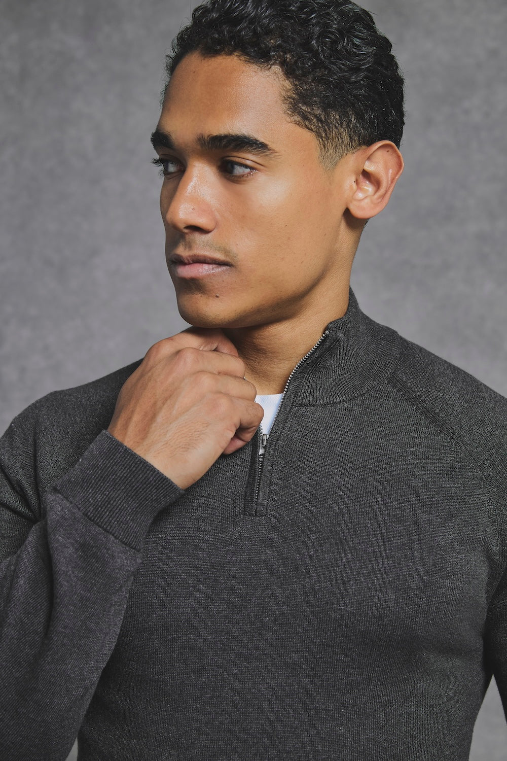 Pure Cotton Knitted Half Zip Neck Sweater in Brown Marl - TAILORED ATHLETE - USA