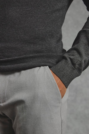 Pure Cotton Knitted Half Zip Neck Sweater in Brown Marl - TAILORED ATHLETE - USA