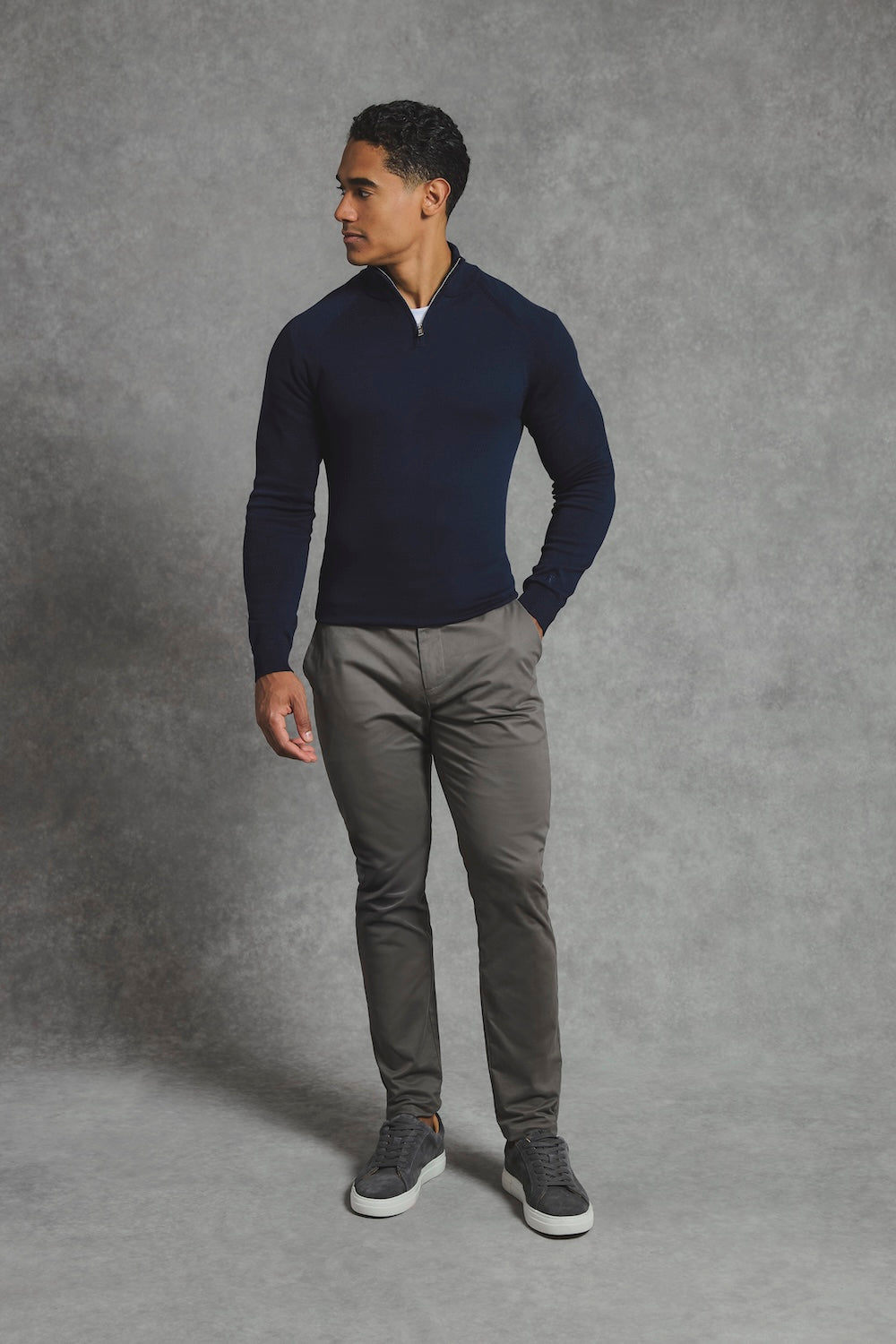 Pure Cotton Knitted Half Zip Neck Sweater in Navy - TAILORED ATHLETE - USA