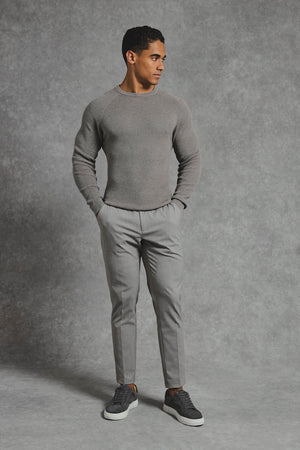 Pure Cotton Knitted Textured Crew Neck Sweater in Charcoal Marl - TAILORED ATHLETE - USA