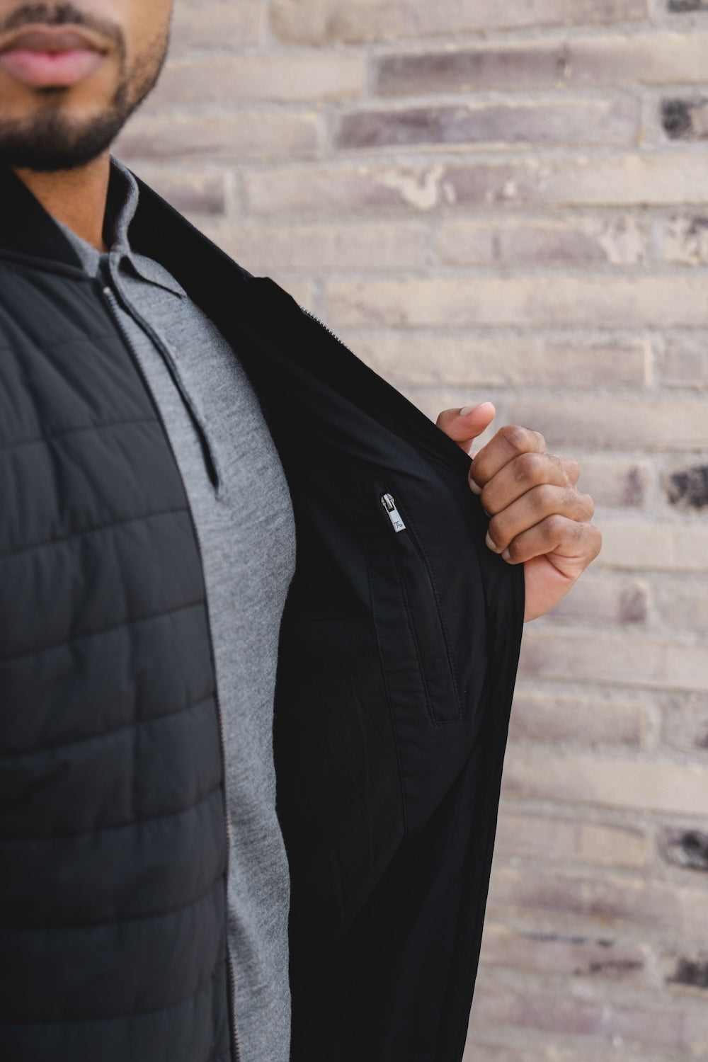Quilted Hybrid Bomber Jacket in Black - TAILORED ATHLETE - USA