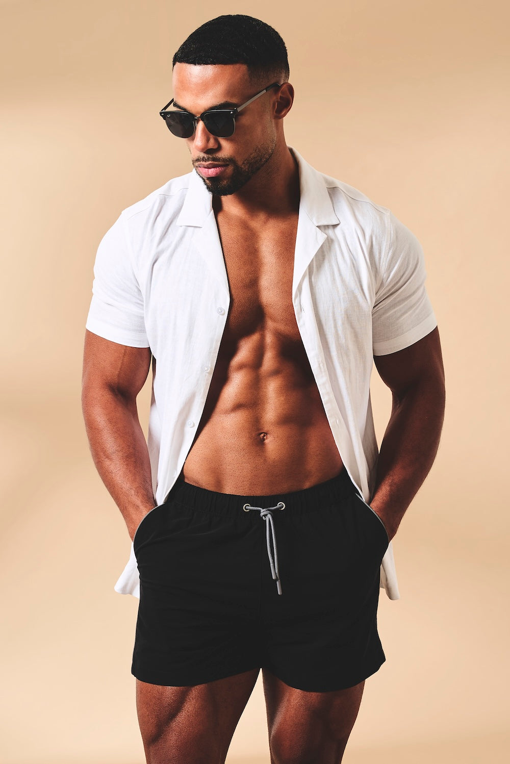 Quick Dry Piped Swim Short in Black and Graphite - TAILORED ATHLETE - USA