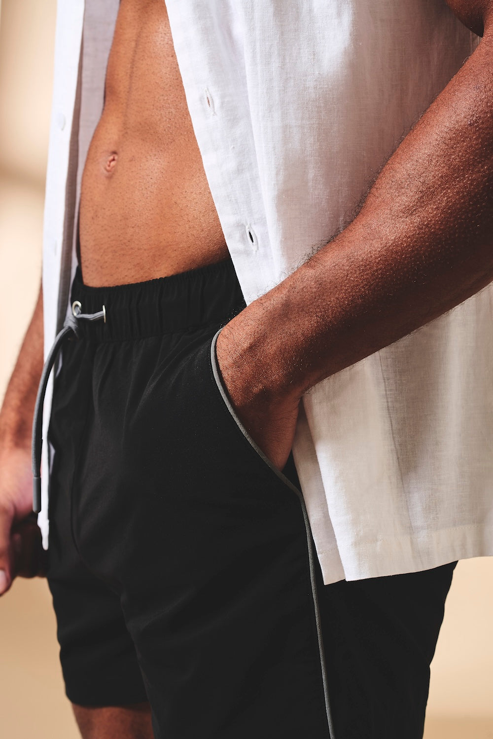 Quick Dry Piped Swim Short in Black and Graphite - TAILORED ATHLETE - USA