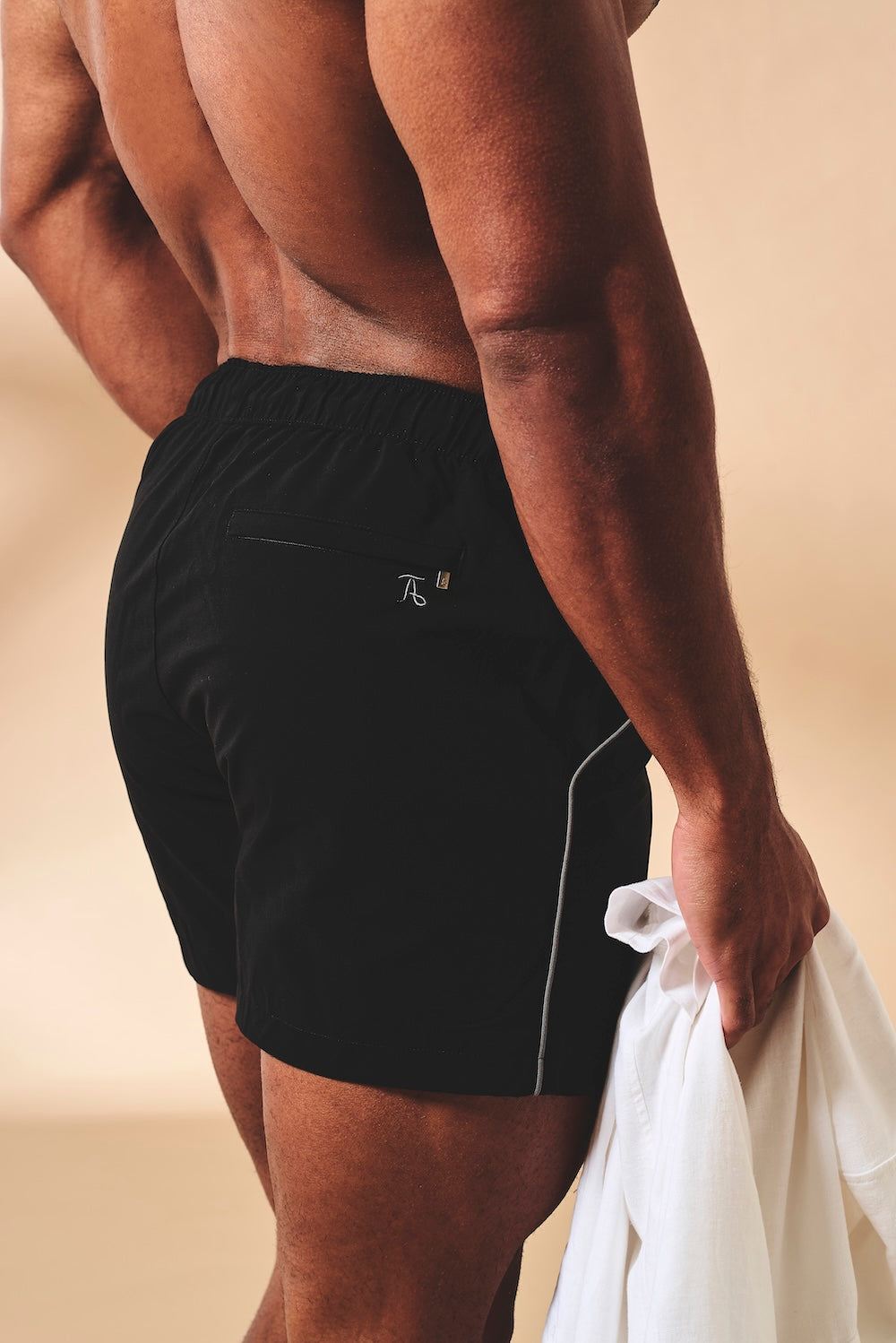 Quick Dry Piped Swim Short in Black and Graphite - TAILORED ATHLETE - USA