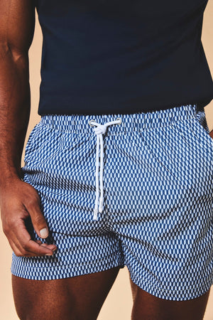 Quick Dry Printed Micro Geo Swim Shorts in Blue - TAILORED ATHLETE - USA