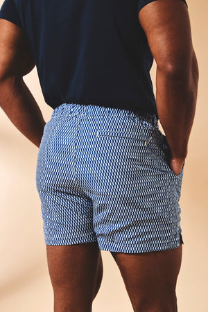 Quick Dry Printed Micro Geo Swim Shorts in Blue - TAILORED ATHLETE - USA