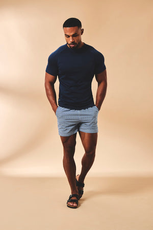 Quick Dry Printed Micro Geo Swim Shorts in Blue - TAILORED ATHLETE - USA