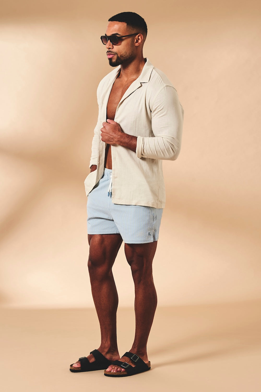 Quick Dry Seersucker Stripe Swim Shorts in Blue and White - TAILORED ATHLETE - USA