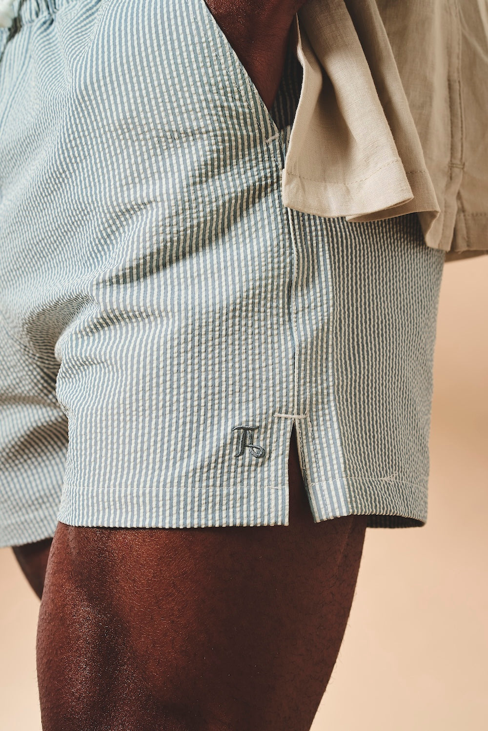 Quick Dry Seersucker Stripe Swim Short in Blue and White - TAILORED ATHLETE - USA