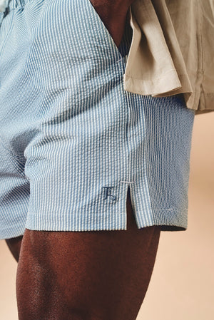Quick Dry Seersucker Stripe Swim Shorts in Blue and White - TAILORED ATHLETE - USA