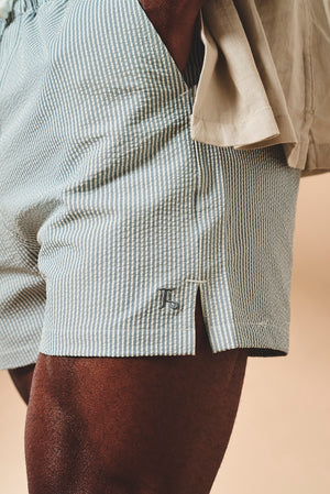 Quick Dry Seersucker Stripe Swim Short in Blue and White - TAILORED ATHLETE - USA