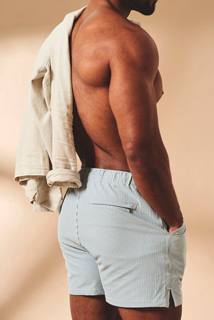 Quick Dry Seersucker Stripe Swim Short in Blue and White - TAILORED ATHLETE - USA