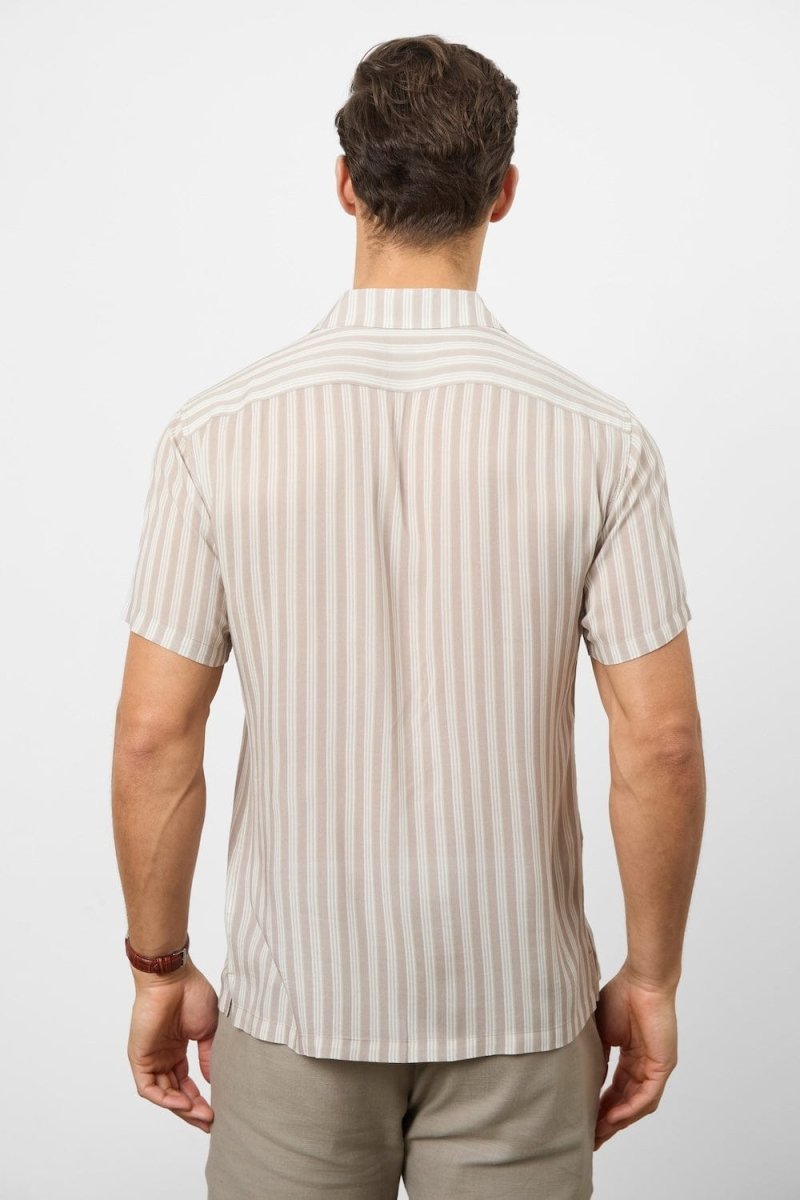 Printed Shirt in Stone Retro Stripe - TAILORED ATHLETE - USA