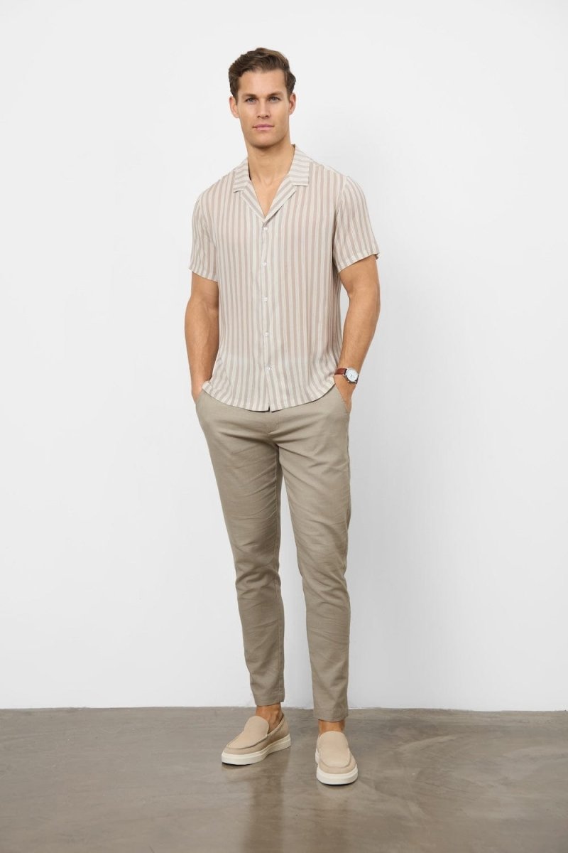 Printed Shirt in Stone Retro Stripe - TAILORED ATHLETE - USA